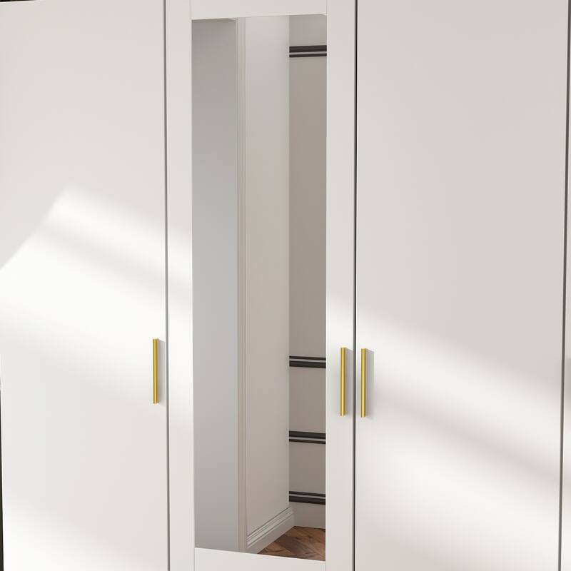 Wardrobe Armoire Wooden Closet with Mirror Storage Cubes Hanging Rod