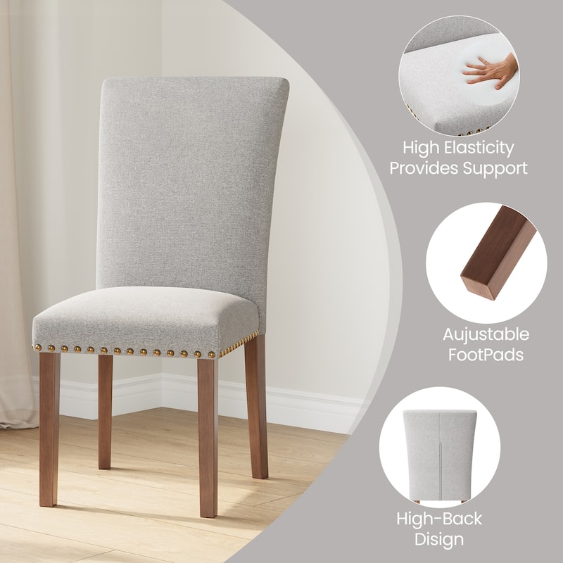 Upholstered Parsons Dining Chairs Set of 2/4/6, Fabric Dining Room Kitchen Side Chair with Nailhead Trim and Wood Legs