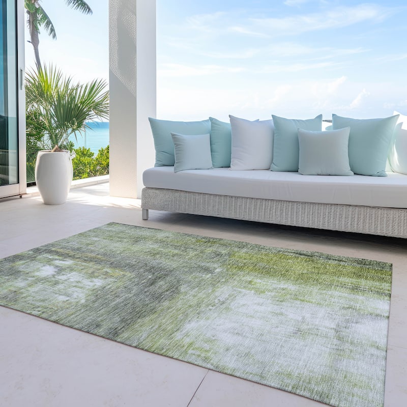 Machine Washable Indoor/ Outdoor Abstract Watercolor Chantille Rug