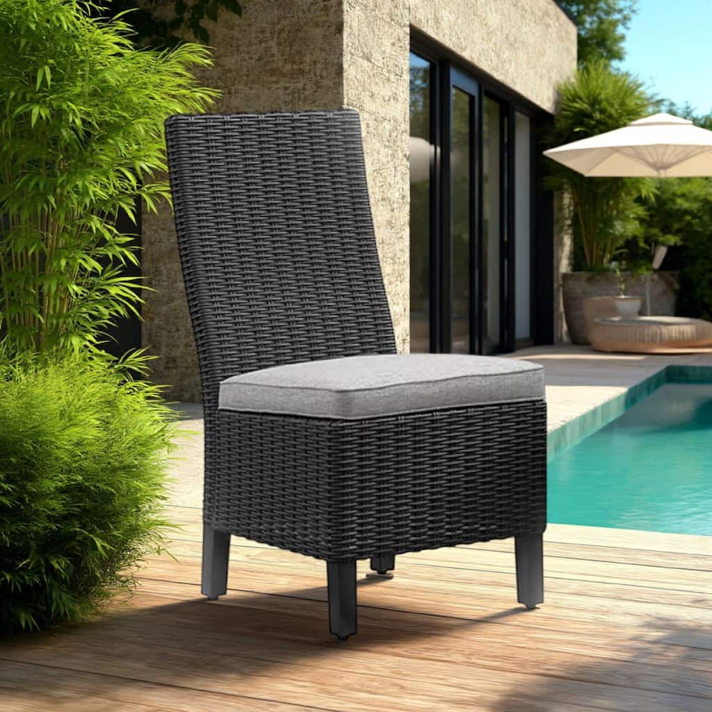 Tira Indoor Outdoor Side Chair Set of 2, Black Wicker, Gray Nuvella