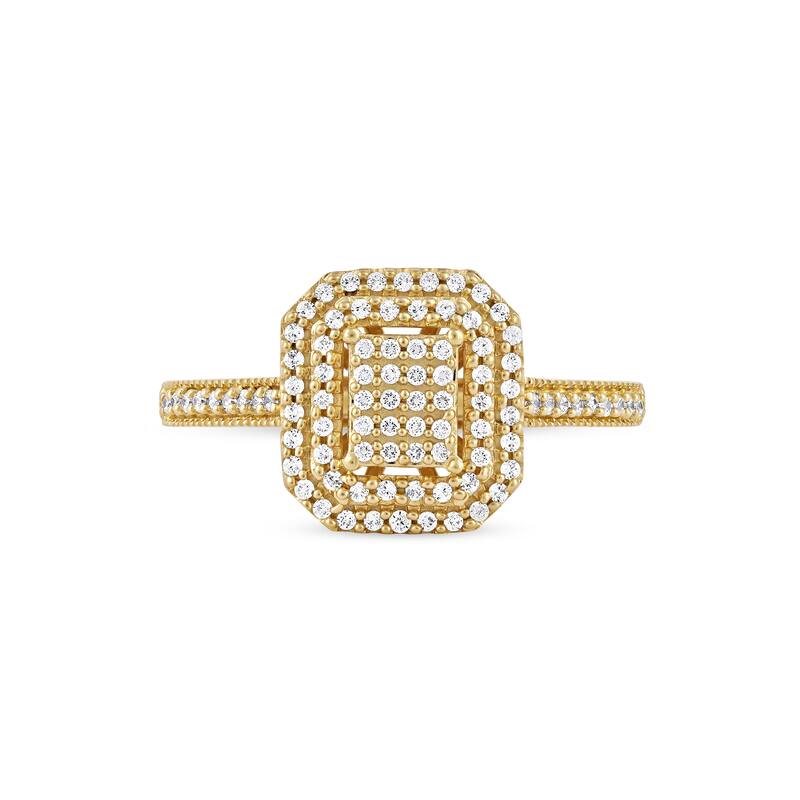 1/3ct TDW Diamond Cluster Double Halo Engagement Ring in 10k Yellow Gold for Women
