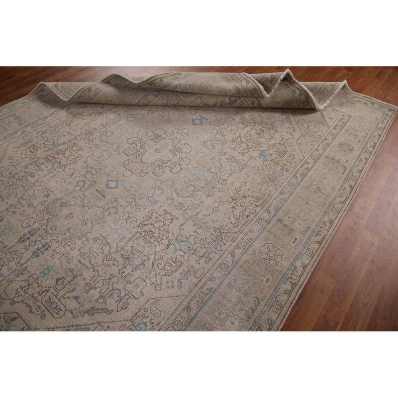 Distressed Muted Tabriz Persian Rug Handmade Vintage Wool Carpet - 6'5" x 9'3"