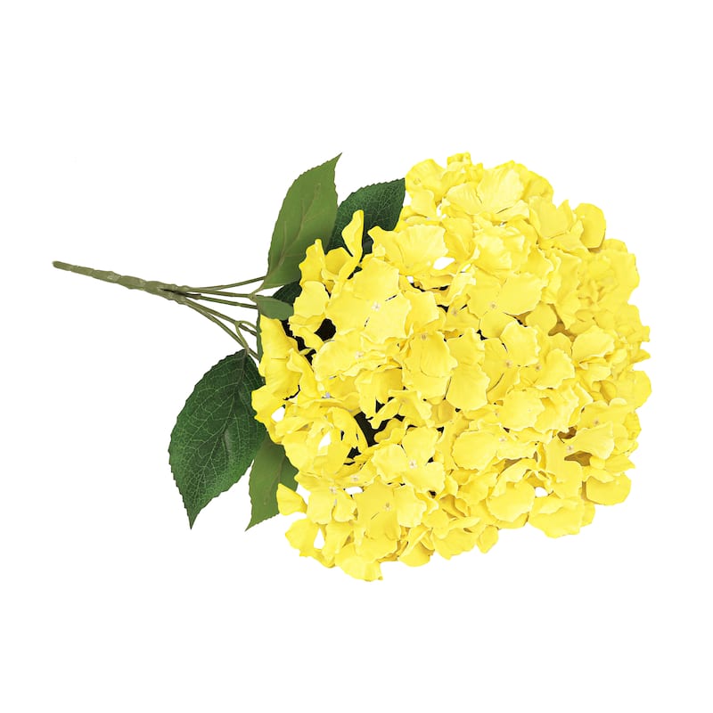 Set of 2 Yellow Artificial Hydrangea Flower Stem Bush Bouquet 19in - 19" L x 12" W x 12" DP