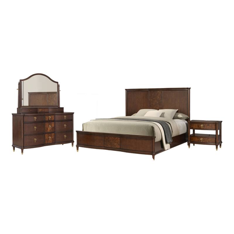 Furniture of America Prylen Modern 4-Piece Dark Cherry Solid Wood Panel Bedroom Set with LED Reading Lights