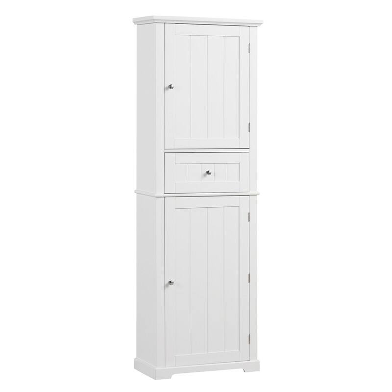 Tall Bathroom Storage Cabinet, Freestanding Storage Cabinet with Drawer and Adjustable Shelf, MDF Board with Painted Finish