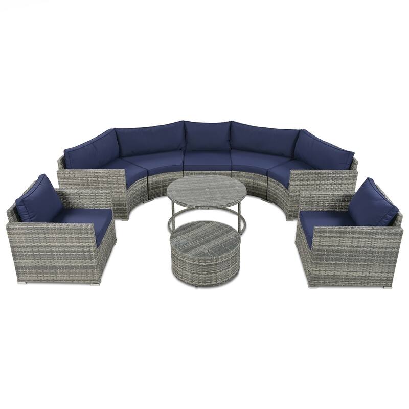 9-Pieces Outdoor Half-moon Patio Sofa Set