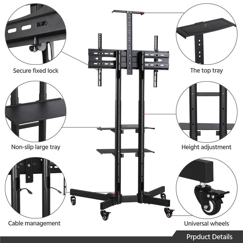 Yaheetech Height Adjustable Rolling TV Stand TV Cart for tvs 32''-75''