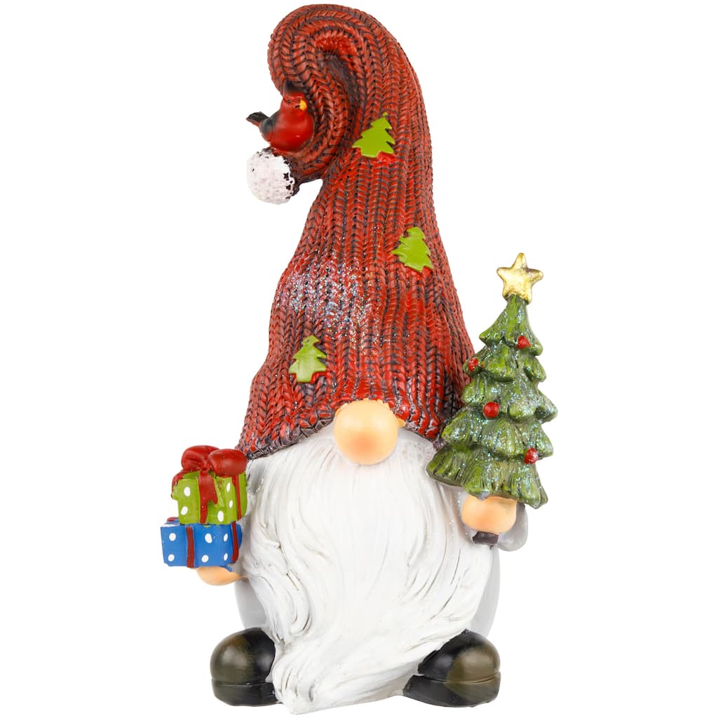Gnome with Cardinal Holding Christmas Tree Decoration - 9"