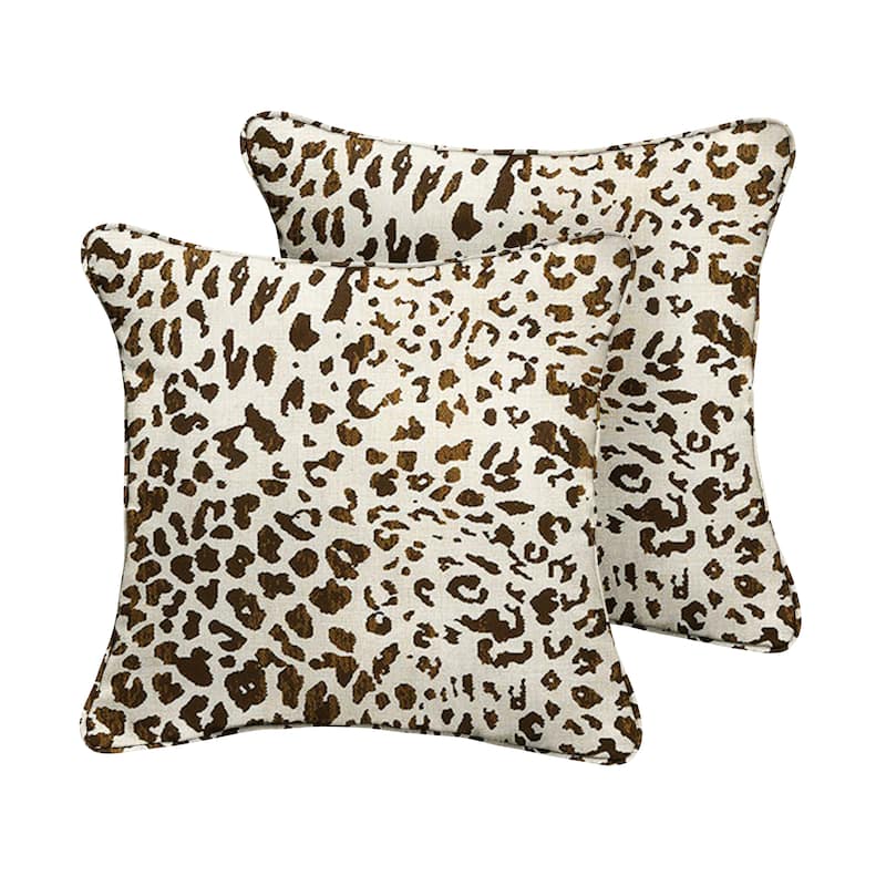 Sunbrella Tan Leopard Indoor/Outdoor Pillows, Set of 2, Corded - 16 in L x 16 in W - Espresso Leopard
