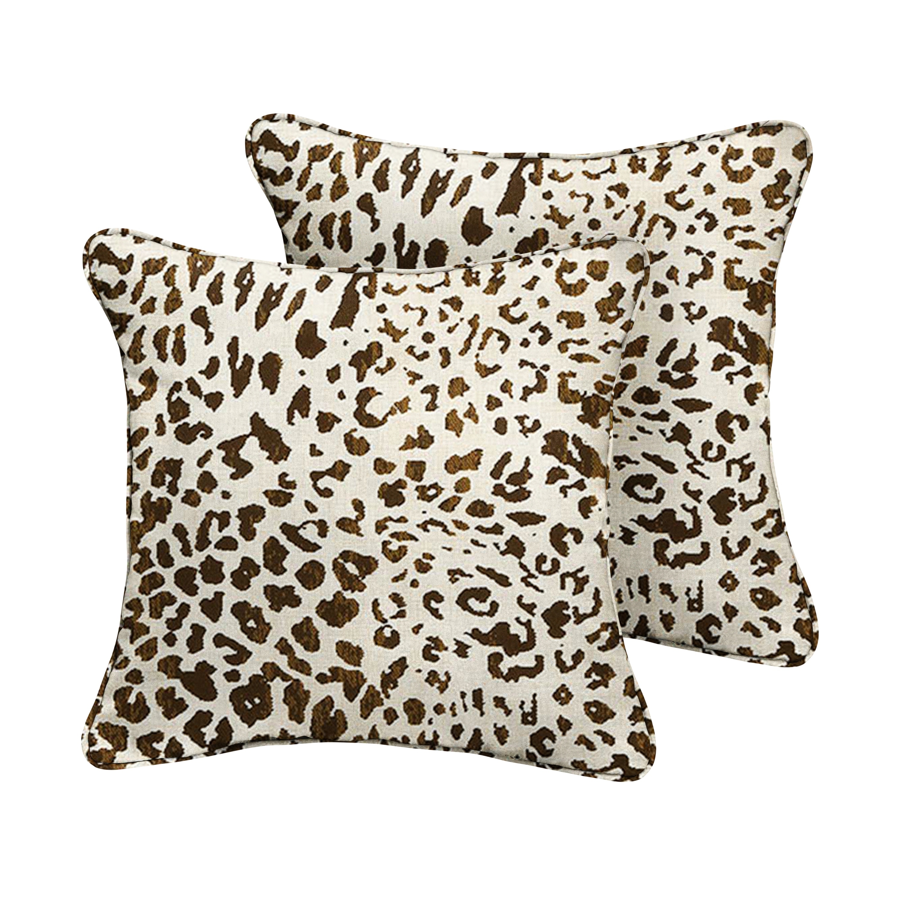 Sunbrella Tan Leopard Indoor Outdoor Pillows Set of 2 Corded