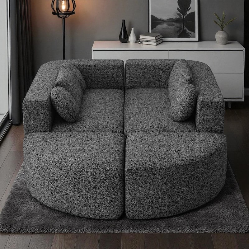 114.9" Modular Sectional Boneless Couch Sofa Bed with Deep Seats and Curved Design, Boucle Upholstered Sofa for Living Room