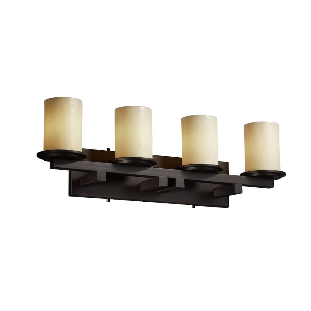 Justice Design CandleAria Dakota Dark Bronze 4-light Bath Bar, Amber Cylinder with Flat Rim Shade
