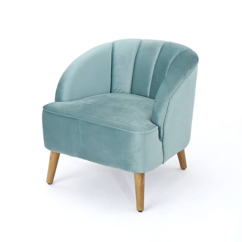 Roomfitters Modern Velvet Accent Chair, Upholstered Barrel Chair with Wooden Legs