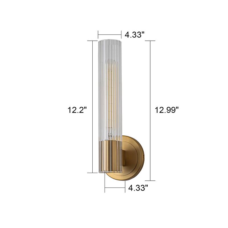 Modern Gold Wall Sconce with Glass Cylinder Shade - Elegant Lighting Fixture for Hallway, Bedroom, or Living Room - W4.3"