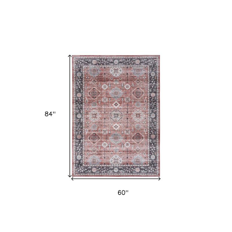 Feza Power Loomed Distressed Non Skid Stain Resistant Low Pile Area Rug By HomeRoots - 84' X '60' X '0.25