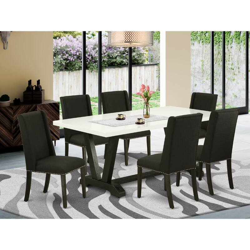 7-Piece Dinette Set - Padded Parson Chairs & Rectangular Table - Solid Wood Frame - Modern Dining Room Furniture - 72