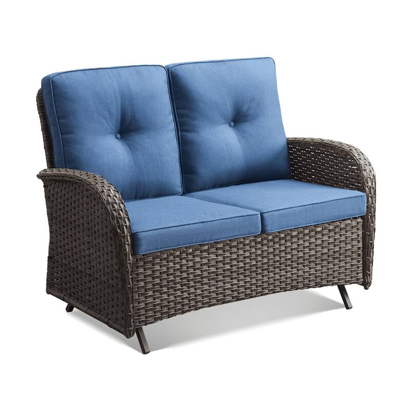 Outdoor Glider Loveseat Patio Wicker Sofa