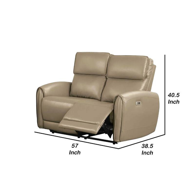 Sily Power Reclining Loveseat, Beige Faux Leather, 57 Inch, USB Ports
