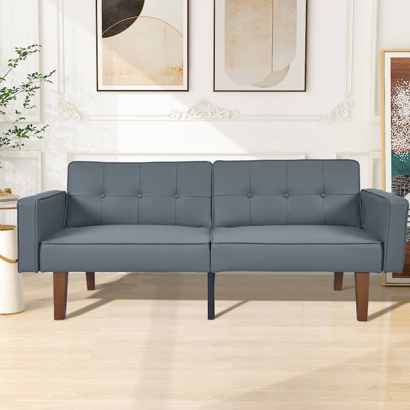 Futon Sofa Bed Memory Foam Couch Sleeper Daybed Foldable Convertible Loveseat - Leather Grey