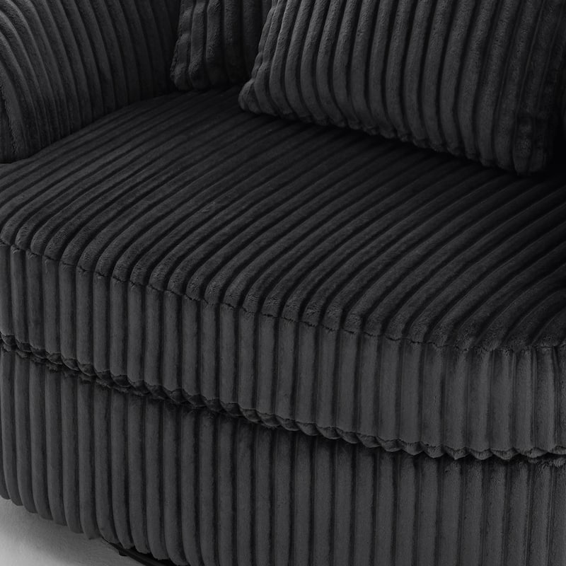 Oversized 43" W Plush Corduroy Slipcovered Swivel Barrel Chair with Pillows Set of 2