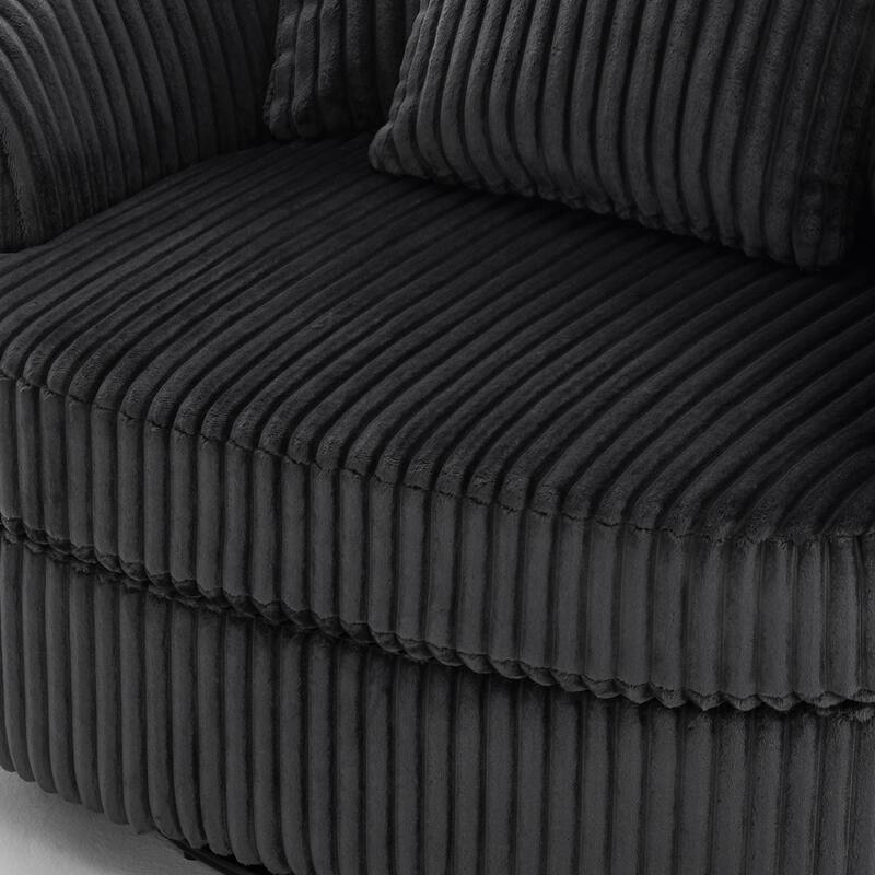 Oversized 43" W Plush Corduroy Swivel Barrel Chair with Pillows