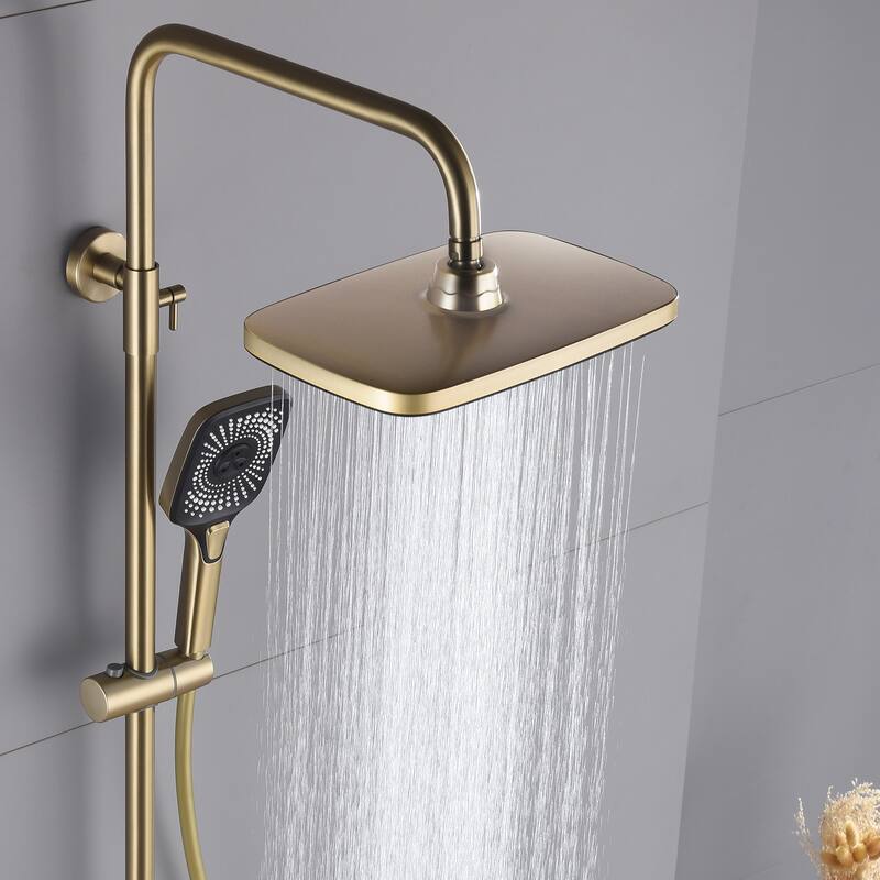 5-Way Wall Exposed Install 12'' Complete Rainfall Shower System with Handheld Showerhead & Faucet in Black / Gold