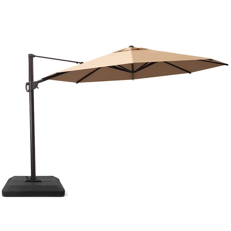 Heavy-duty 11.5-Foot Patio Umbrella Cantilever-Offset 360-degree Rotation Crank-lift with Weighted Base