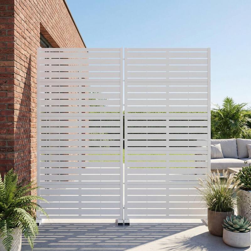 Outdoor Privacy Screen with Stand for Patio Garden Metal Fence Set of 2 - Blue - 59"x30"