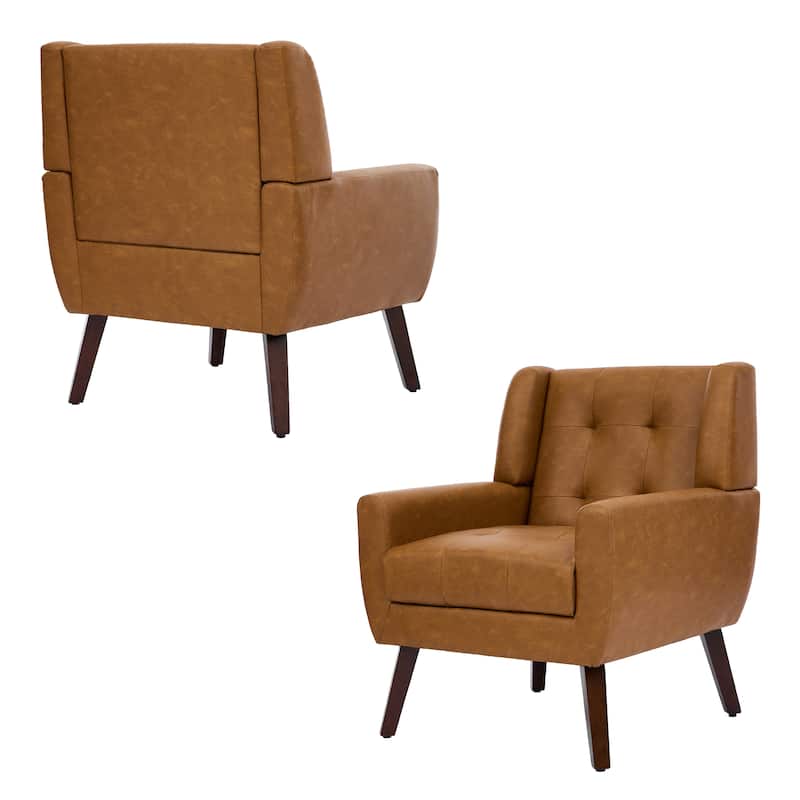 Tufted Wingback Accent Chairs Linen/Faux Leather/Velvet Armchairs Set of 2