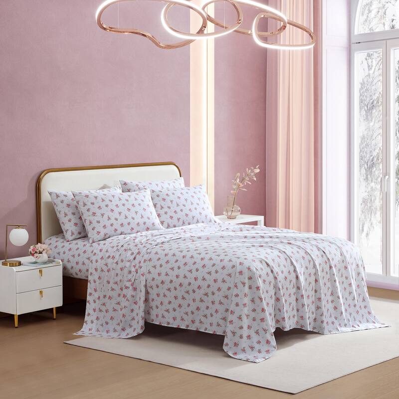 Betsey Johnson Printed Cozy Bonus Sheet Set - Flower Dreams Pink - Queen