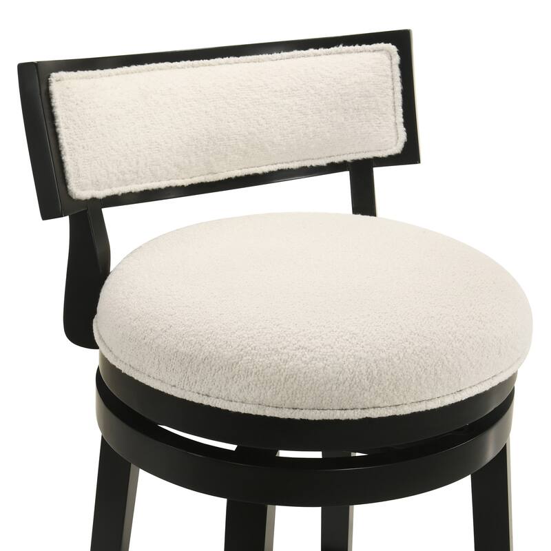 Noely Modern Farmhouse Swivel Wood Counter Height Kitchen Bar Stool with White Boucle Fabric Upholstered Seat