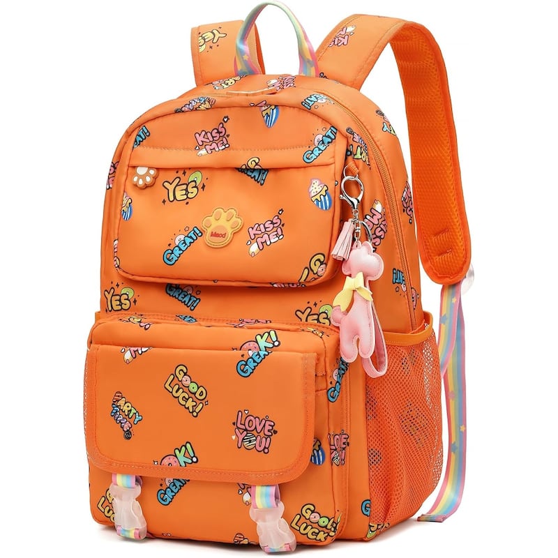 School Backpacks for Girls, Canvas Kids Schoolbag Casual Bookbag for Child Teens - Orange