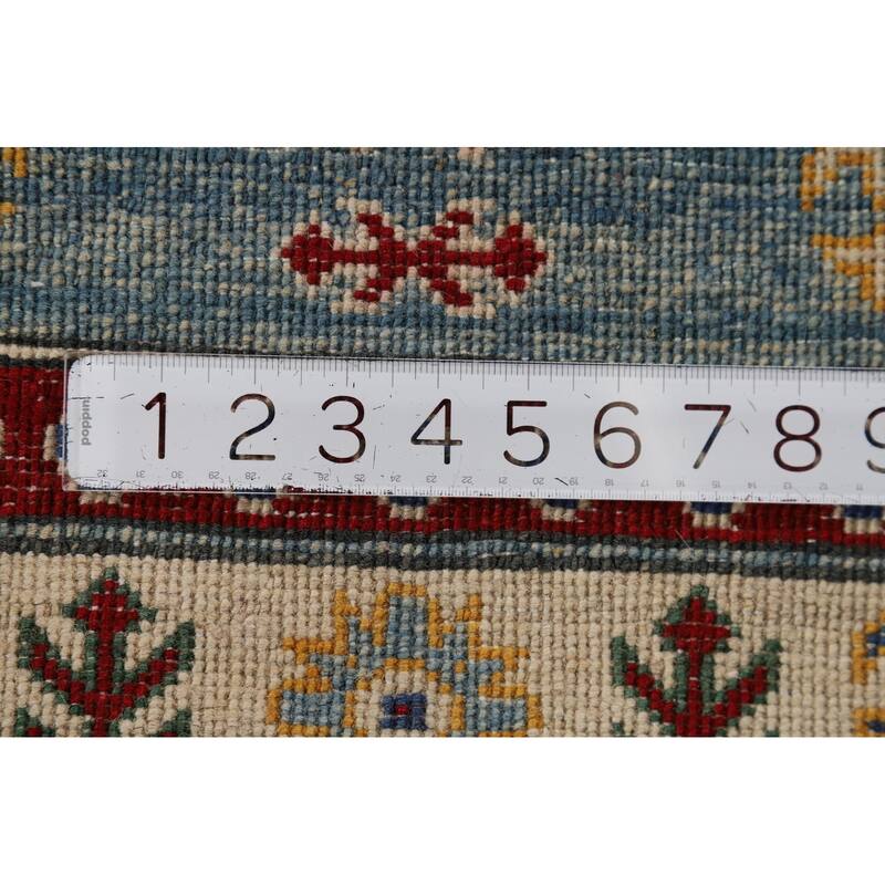 Light Blue Kazak Oriental Runner Rug Hand-Knotted Wool Carpet - 2'11" x 13'9"