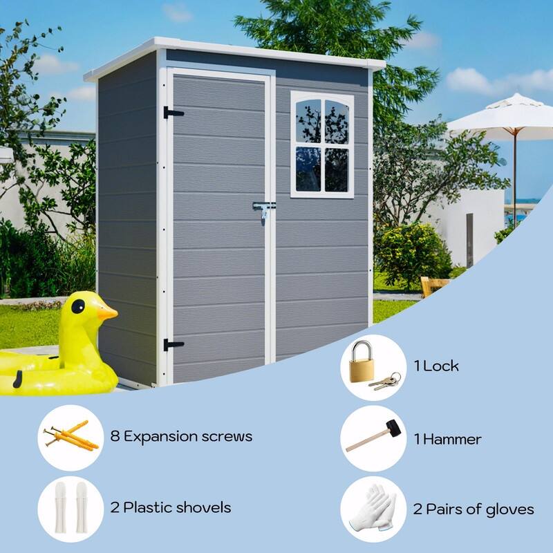 5' x 3' Resin Outdoor Storage Shed with Floor, Waterproof Lockable Tool Shed with Window for Backyard, Patio or Garden