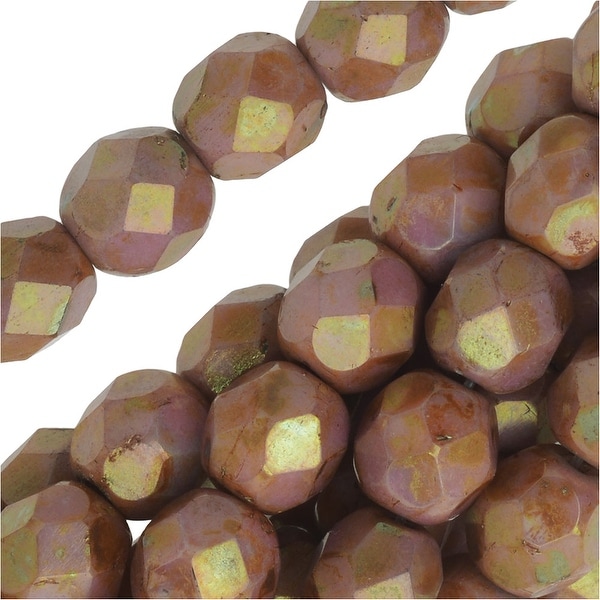 Czech Fire Polished Glass Beads 6mm Round 'Opaque Rose/Gold Topaz Luster' (25)