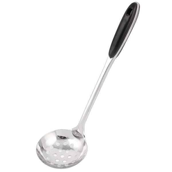 Black Plastic Coated Grip Stainless Steel Perforated Strainer Ladle Colander
