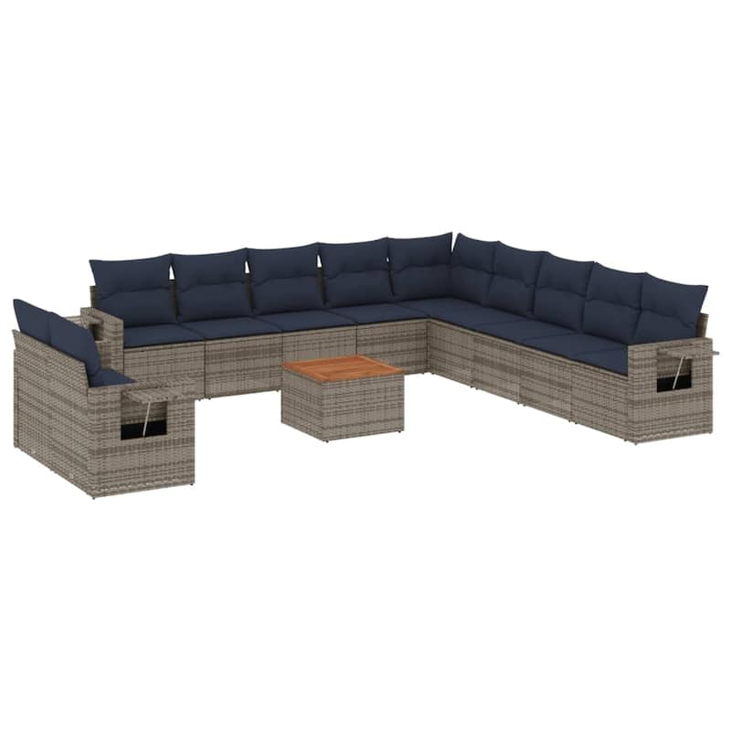 vidaXL 12 Piece Patio Sofa Set with Cushions Black Poly Rattan - 24.4" x 24.4" x 27.2"