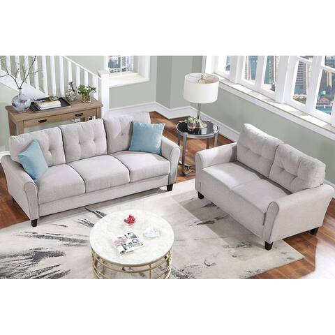 Modern Design Loveseat and 3-Seat Sofa, Living Room Sofa Set Linen Upholstered Couch Furniture for Home, Easy Assembly