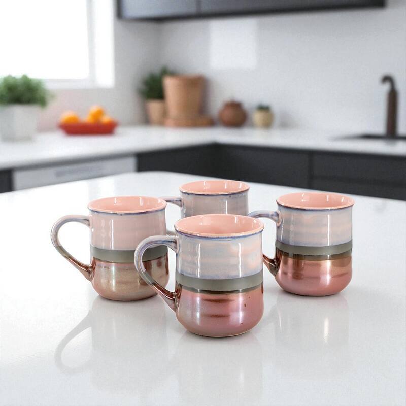 Gibson Home Copper Tonal 4 Piece Stoneware Cup Microwave Safe Set with Glaze Finish - 18 Ounce