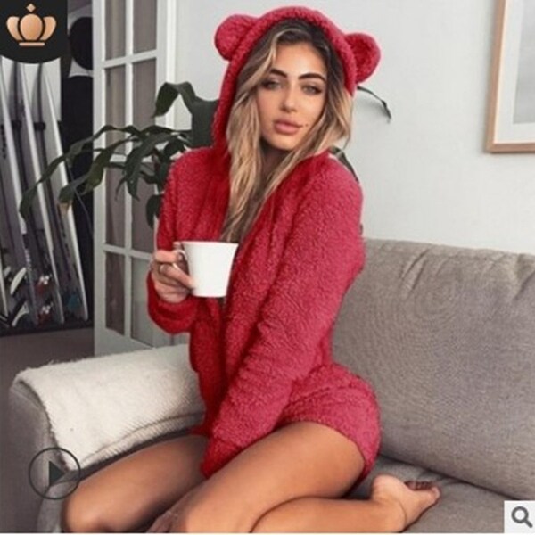 Women Jumpsuit Long Sleeve Hooded Plush Plus Size S-5Xl Faux Fur Solid Warm Playsuit. Opens flyout.