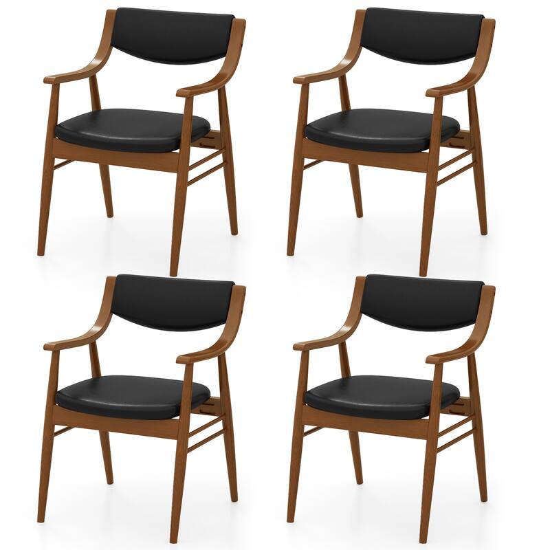 Gymax Set Of 4 PU Leather/Velvet Dining Chair w/ Padded Seat & Back - Black