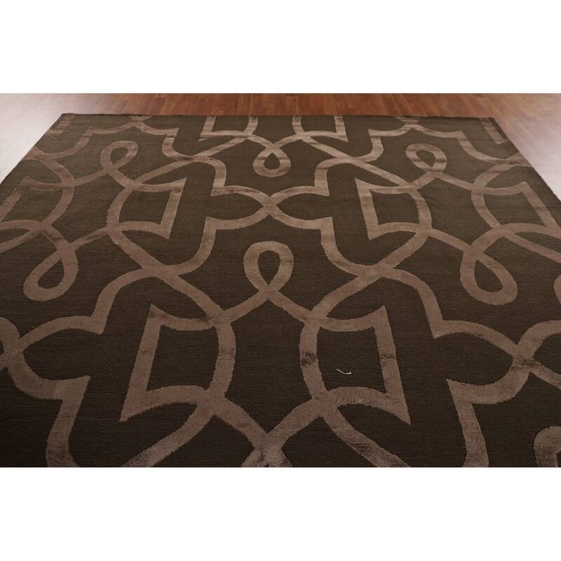 Brown Nepalese Indian Area Rug Hand-Knotted Wool Carpet - 9'1" x 11'10"