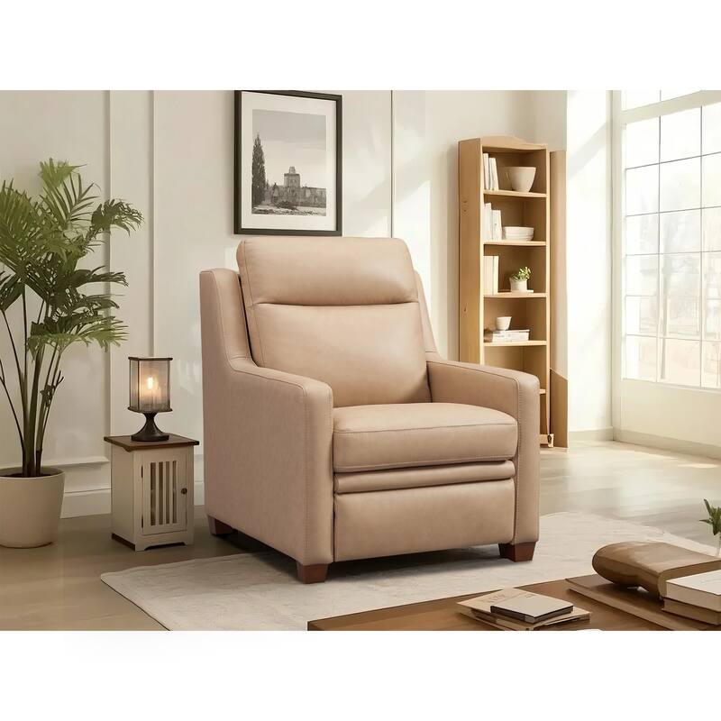 Genuine Leather Recliner Sofa 33" Triple-Motor Power Zero-Wall Reclining Couch with USB&USB-C Port - Almond