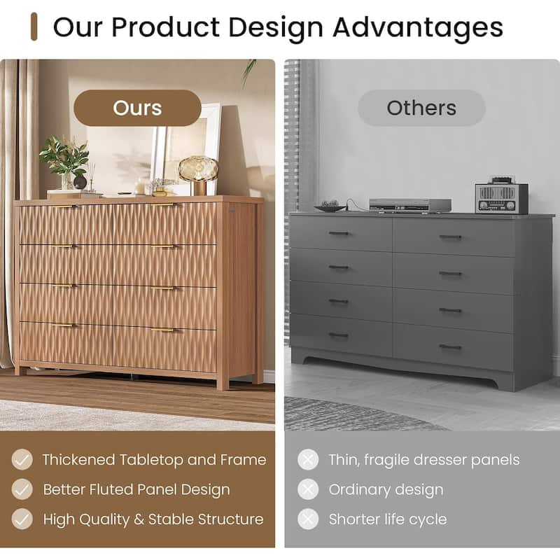 Fluted Bedroom Dresser Drawers TV Stand Drawer Organizer