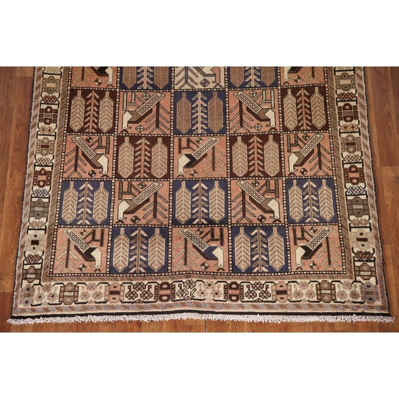 Hand Knotted Oriental 100% Wool Carpet Traditional Geometric Coral Bakhtiari Area Rug - 9' 3'' X 4' 10''