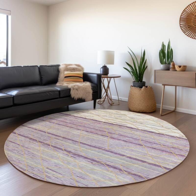 Machine Washable Indoor/ Outdoor Modern Global Chantille Rug - Purple - 8' x 8'