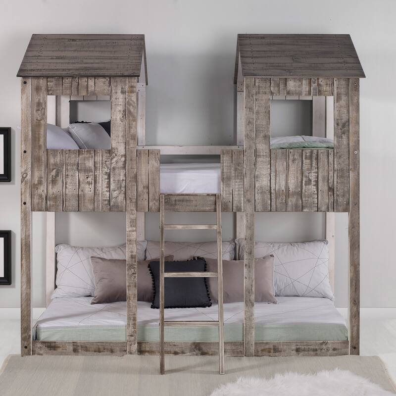 Rustic White Pine Twin over Twin Tower Bunk Bed