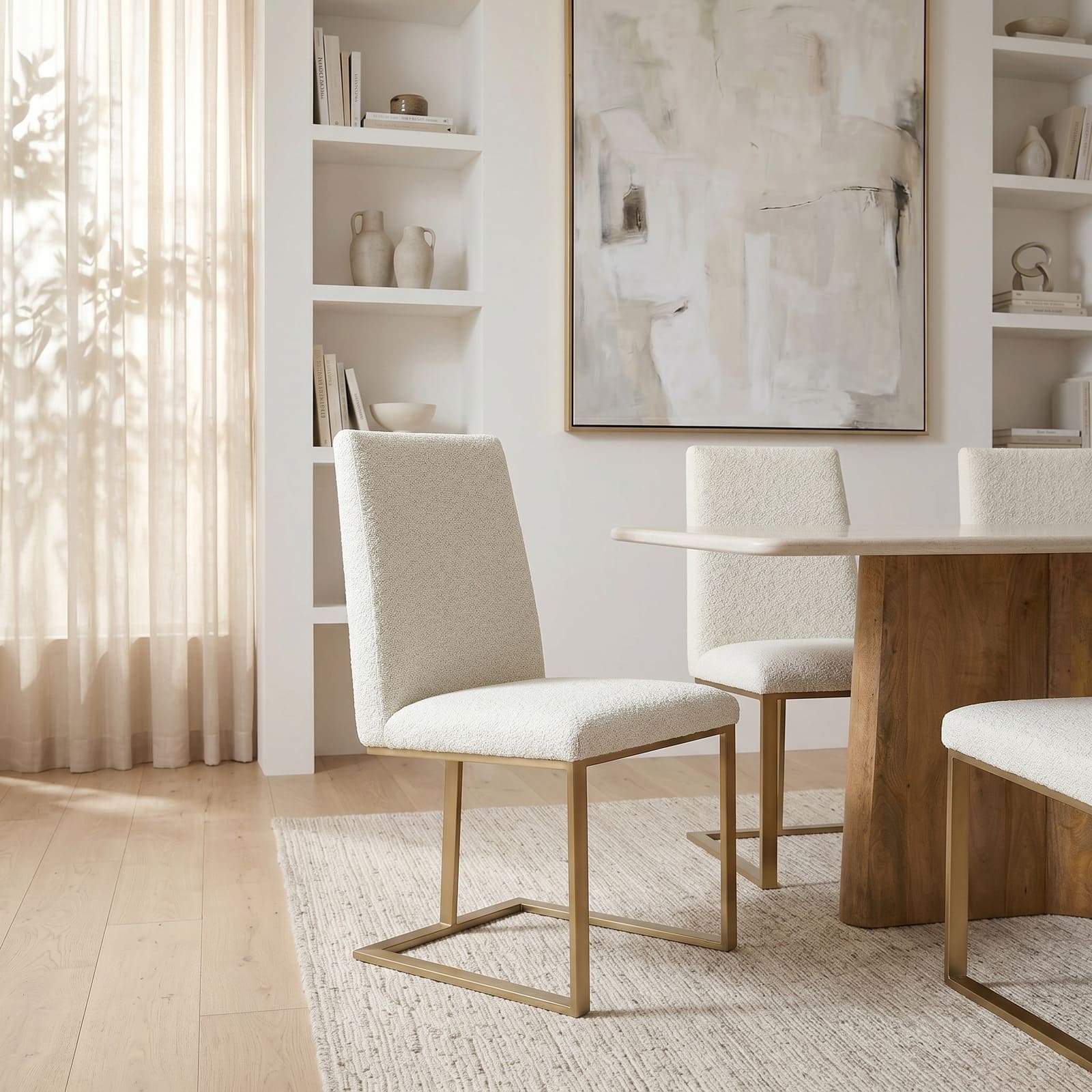 Modrest Frankie Modern Off-White Fabric & Antique Brass Dining Chair