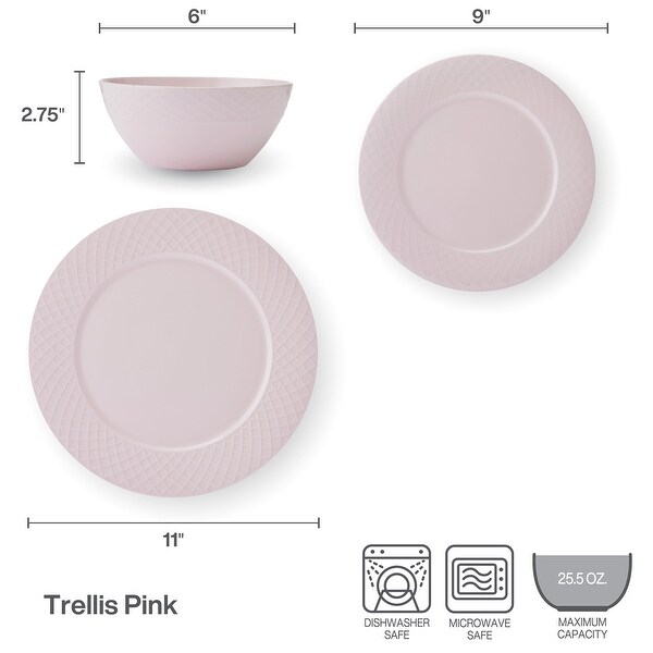 Mikasa Trellis 12-Piece Dinnerware Set, Service for 4, Pink - Bed