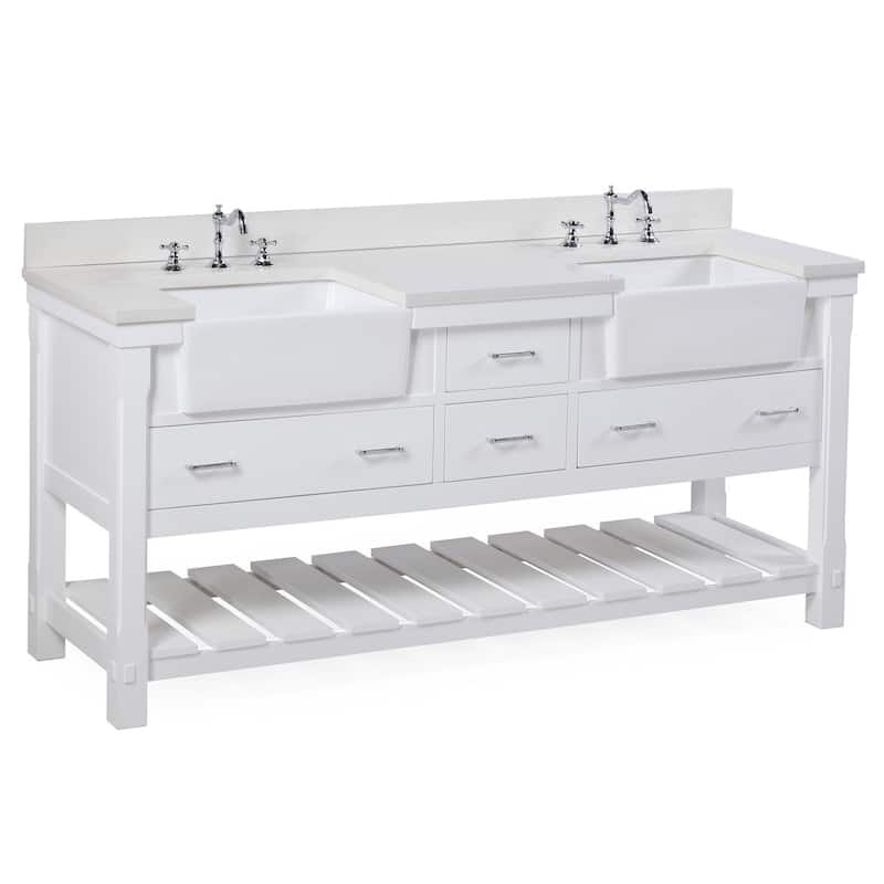 KitchenBathCollection Charlotte 72" Double Farmhouse Vanity with Quartz Top